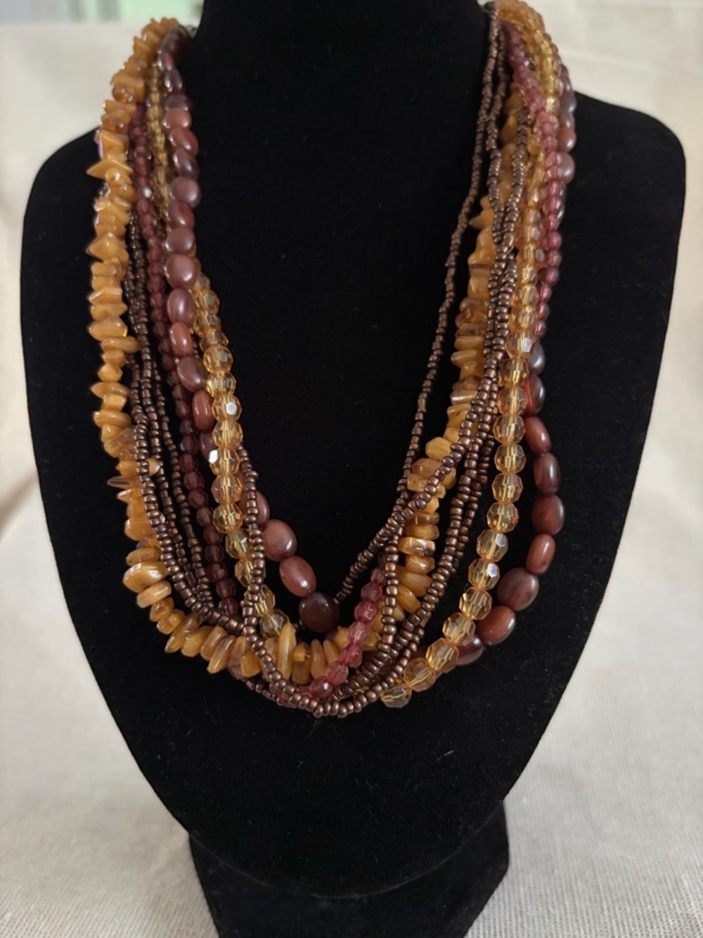 Multi-Strand Brown and Amber Beaded Necklace - Women Jewelry
